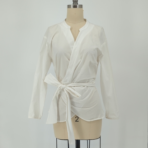 J Crew Poplin Wrapped Top White XS preppy Business casual minimalist office - Picture 1 of 8
